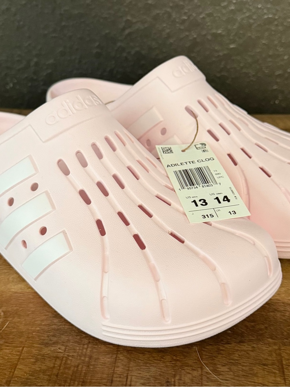 adidas Adilette Slip-On Clog in Pale Pink with White Stripes